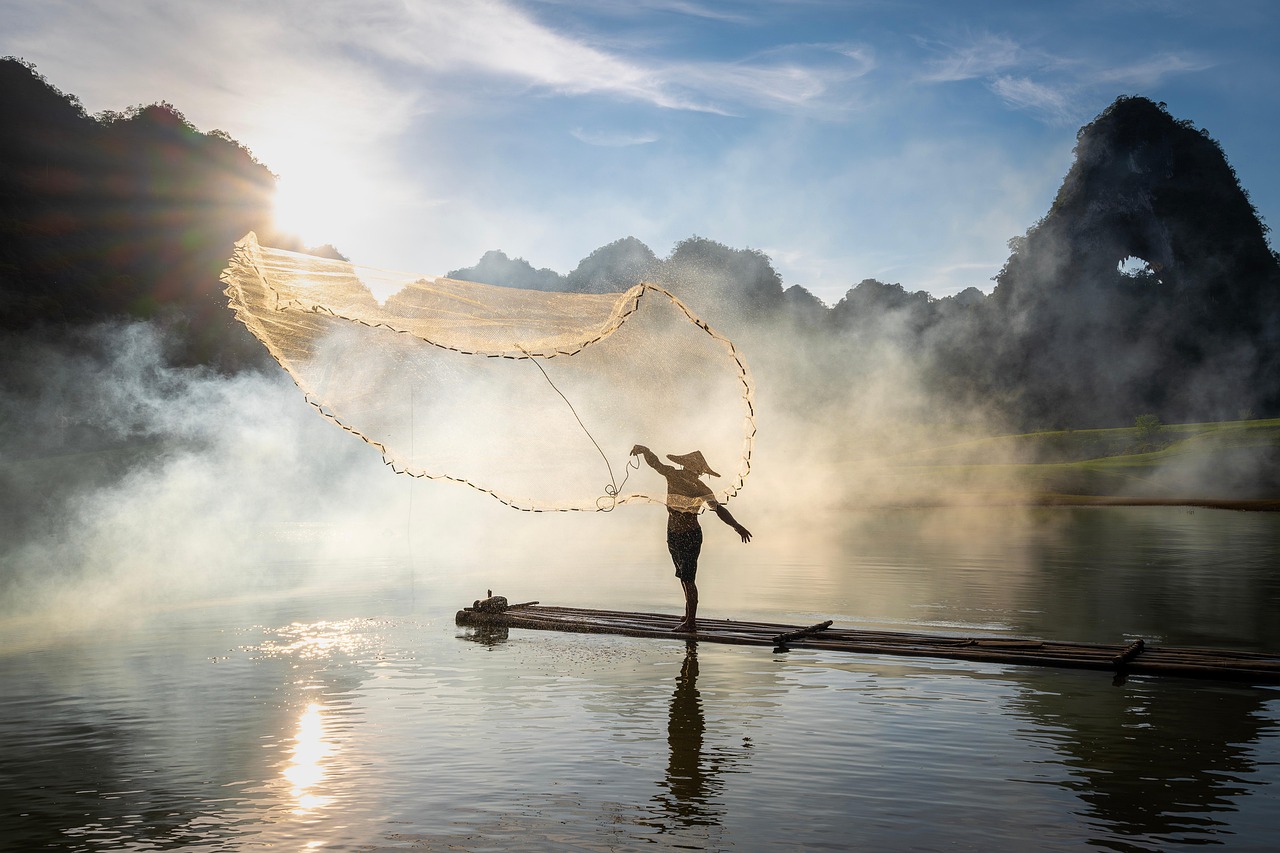 our-story fishing, vietnam, fisherman, province, cao bang, lifestyle, daylight, life, nature, sky, water, mist, fog, sunlight